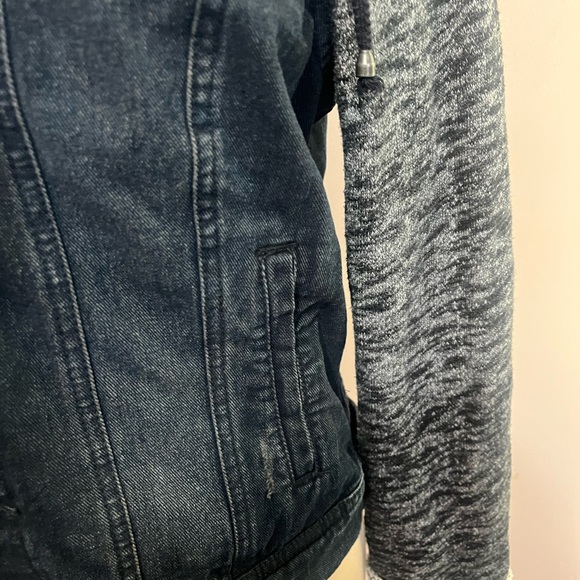 Free People Denim Jacket Hooded Black and Cream Knit Jacket Size Medium - Picture 3 of 16